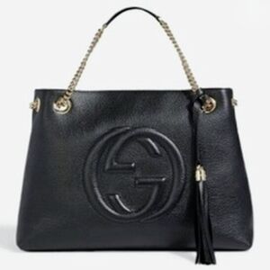 GUCCI SOHO LEATHER SHOULDER BAG BLACK W/GOLD HARDWARE